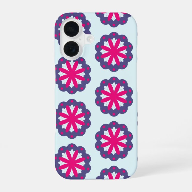 Abbildung der lila und rosa Blumenformen iPhone 16 Hülle (Rückseite)