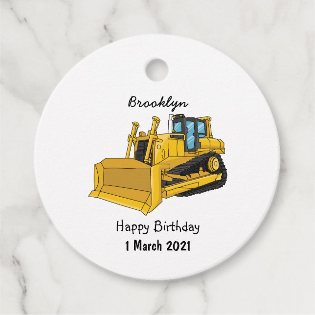 Abbildung des Bulldozer-Cartoon Geschenkanhänger (Vorderseite)