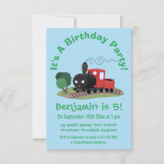 Abbildung des Cartoon der niedlichen Dampfzuglokom Einladung