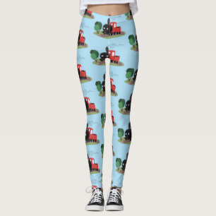 Abbildung des Cartoon der niedlichen Dampfzuglokom Leggings