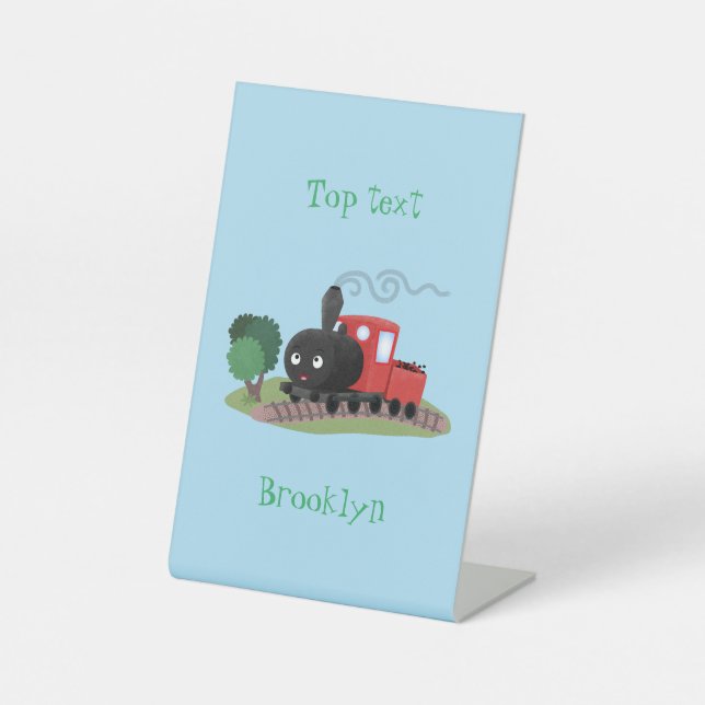 Abbildung des Cartoon der niedlichen Dampfzuglokom Sockelschild (Vorderseite)