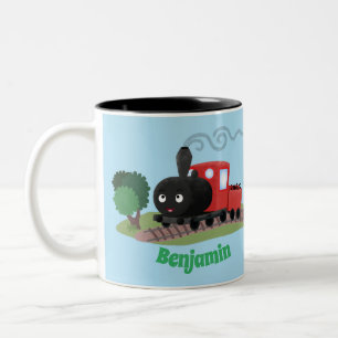 Abbildung des Cartoon der niedlichen Dampfzuglokom Zweifarbige Tasse