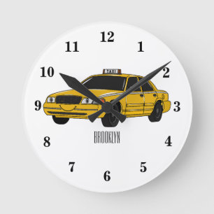 Abbildung des Cartoon Taxi Runde Wanduhr