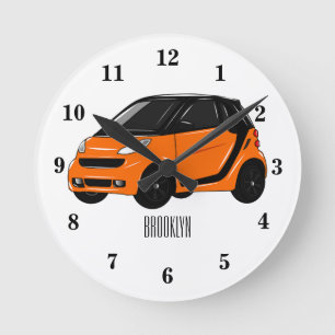 Abbildung des Cartoon von Kleinwagen Runde Wanduhr