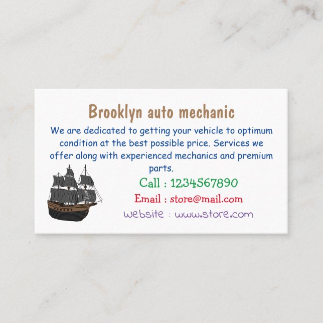 Abbildung des Cartoon von Piratenschiffen Visitenkarte (Vorderseite)