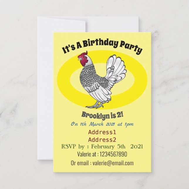 Abbildung des Cartoon von Sebright-Hühnern Einladung (Vorderseite)