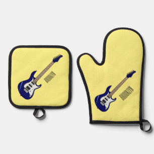 Abbildung des elektrischen Gitarren-Cartoon Ofenhandschuh & Topflappen-Set