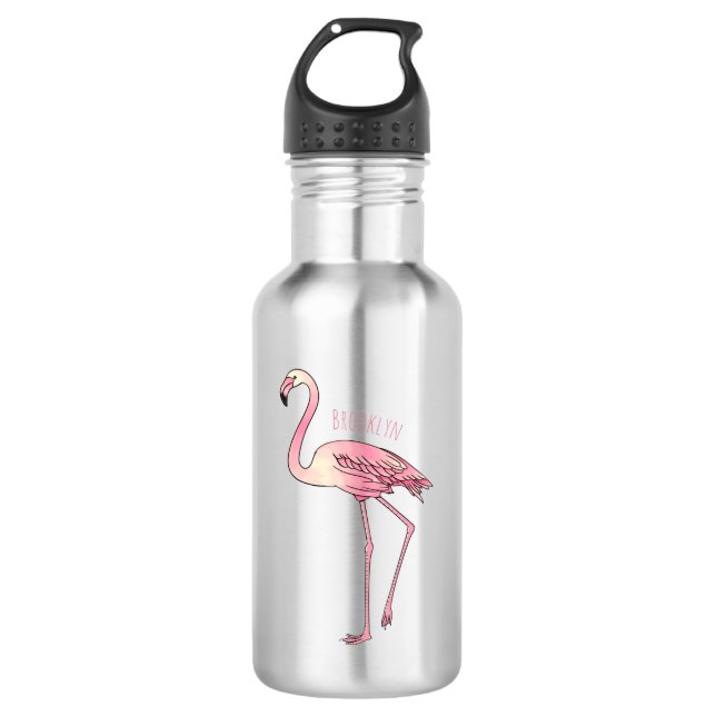 Abbildung des Flamingo-Vogel-Cartoon Edelstahlflasche (Vorderseite)