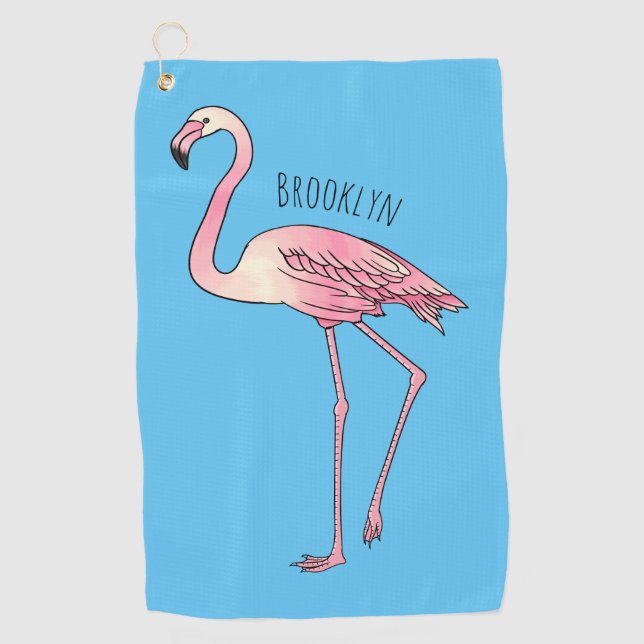 Abbildung des Flamingo-Vogel-Cartoon Golfhandtuch (Vorderseite)