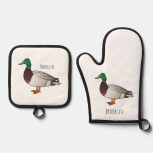 Abbildung des Mallard-Enten-Cartoon Ofenhandschuh & Topflappen-Set