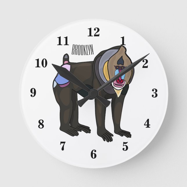 Abbildung des Mandrill Cartoon Runde Wanduhr (Vorderseite)