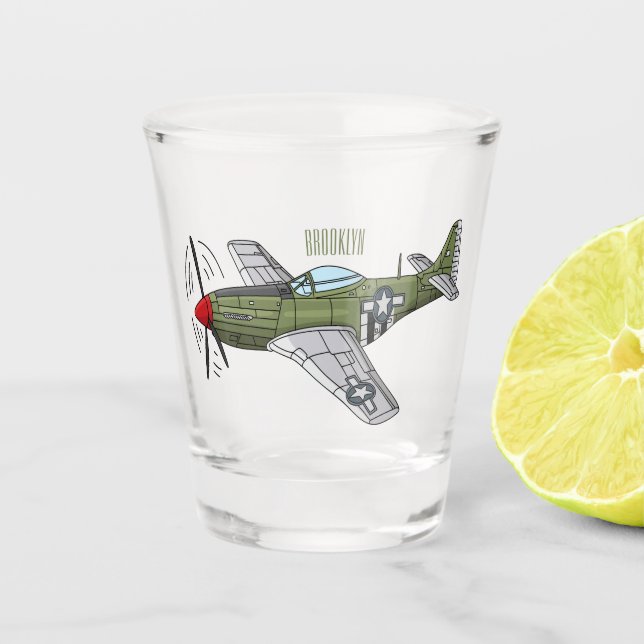 Abbildung des militärischen Flugzeug Cartoon Schnapsglas (Vorderseite)