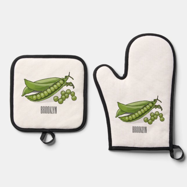 Abbildung des Pea-Cartoon Ofenhandschuh & Topflappen-Set (Vorderseite)