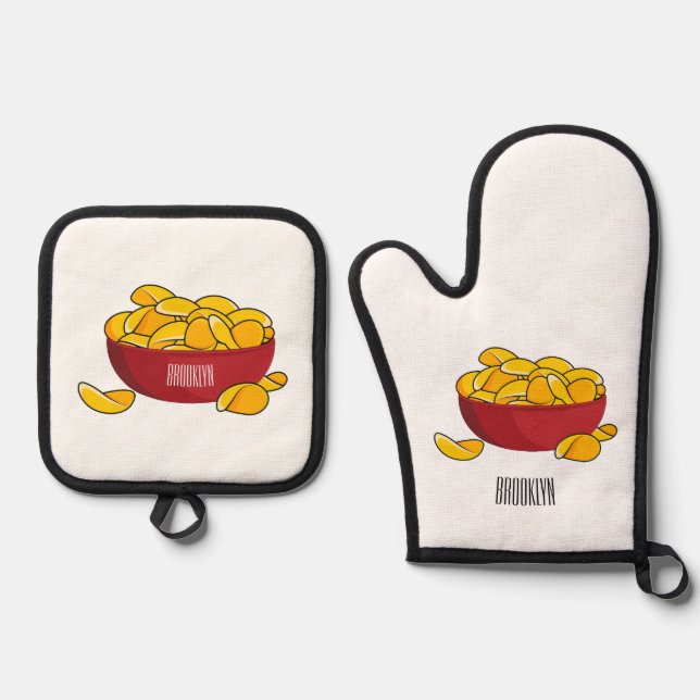 Abbildung des Potato-Chip-Cartoon Ofenhandschuh & Topflappen-Set (Vorderseite)