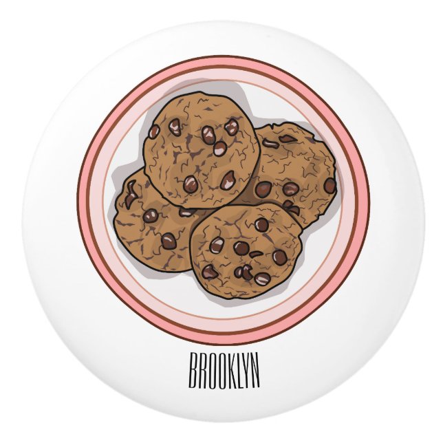 Abbildung eines Chocolate Chip Cookie Cartoon Keramikknauf (Vorderseite)