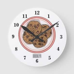 Abbildung eines Chocolate Chip Cookie Cartoon Runde Wanduhr