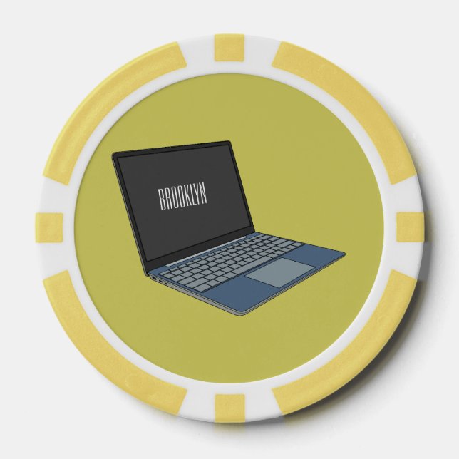 Abbildung eines Laptop-Cartoon Pokerchips (Vorderseite)
