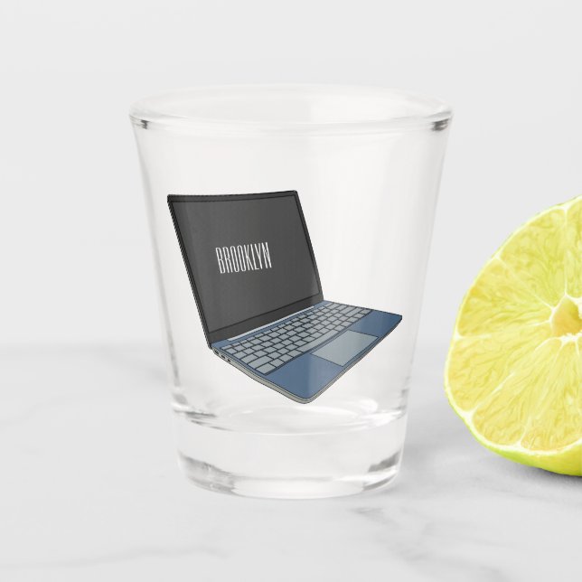 Abbildung eines Laptop-Cartoon Schnapsglas (Vorderseite)