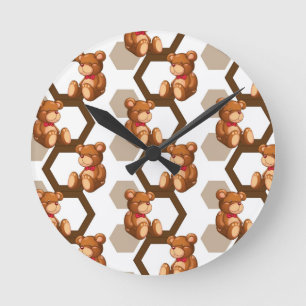 Abbildung eines Teddy-Bären auf Weiß Runde Wanduhr