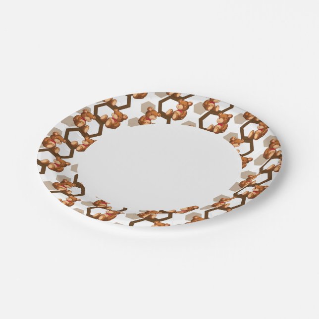 Abbildung eines Teddybären auf Weiß Pappteller (Schrägansicht)