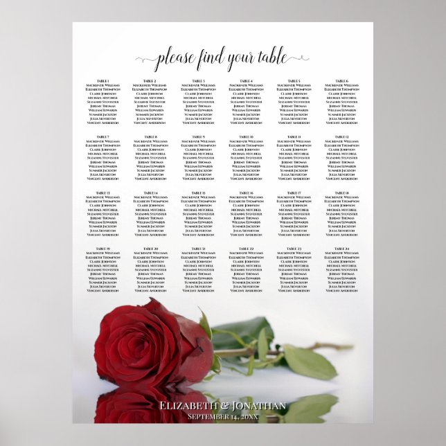 Abbildung Rote Rose 24 Tabelle Hochzeitstabelle Poster (Vorne)