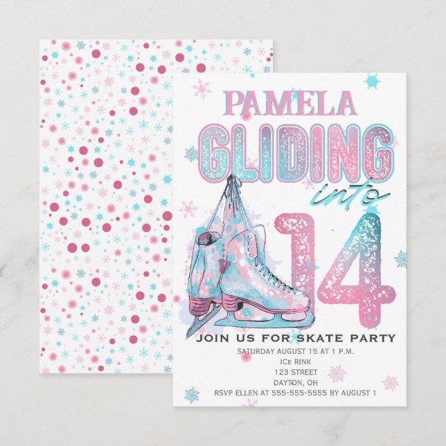Abbildung Skaten 14. Geburtstagsparty Einladung (Vorne/Hinten)