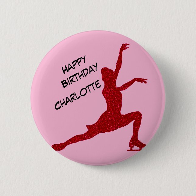Abbildung Skaten Geburtstag Rosa / Rotes Papier Button (Vorderseite)