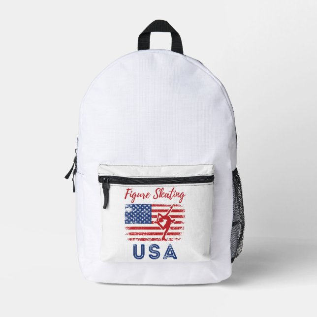 Abbildung Skaten USA American Flag Ice Skater Bedruckter Rucksack (Vorderseite)