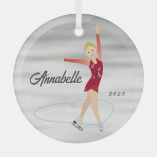 Abbildung Skater Blonde in Rot Ornament Aus Glas