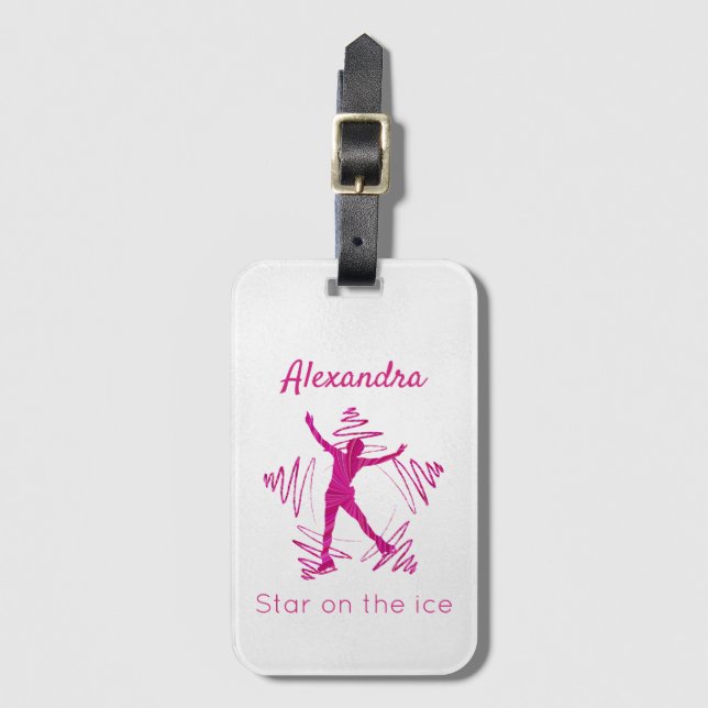 Abbildung Skater Gepäckmarke Star Eis rosa wirbeln Gepäckanhänger (Vorderseite Vertikal)