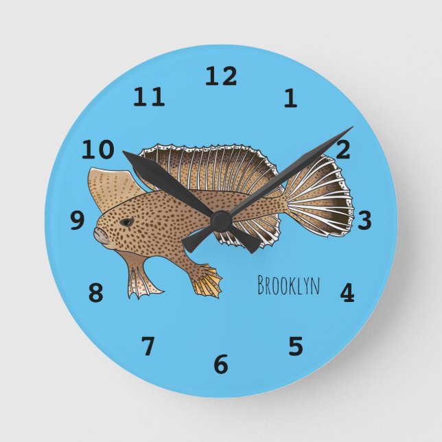 Abbildung von Handfish Cartoon Runde Wanduhr (Vorderseite)