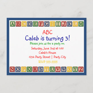 ABC Alphabet Blocks 1. Geburtstagseinladung für Ba Einladung