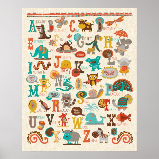 ABC Animal Alphabet Boy Kinderzimmer Print Poster (Vorne)