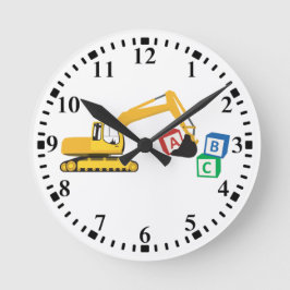ABC Baggerbauwagen Runde Wanduhr