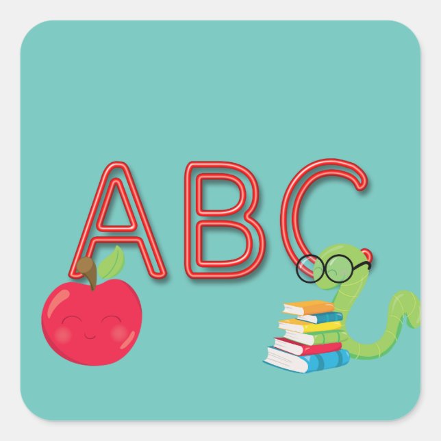 ABC Bookworm Quadratischer Aufkleber (Vorderseite)