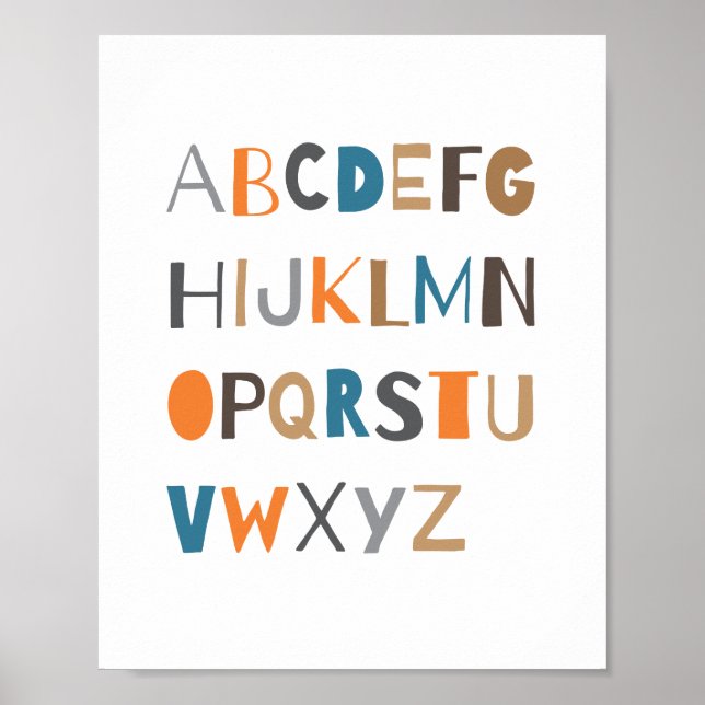 ABC Farbenfrohe Alphabet Kinderzimmer Art Deco | J Poster (Vorne)