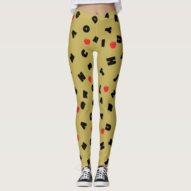 ABC Letter XYZ Apfelschüler Back 2 school Leggings (Vorderseite)