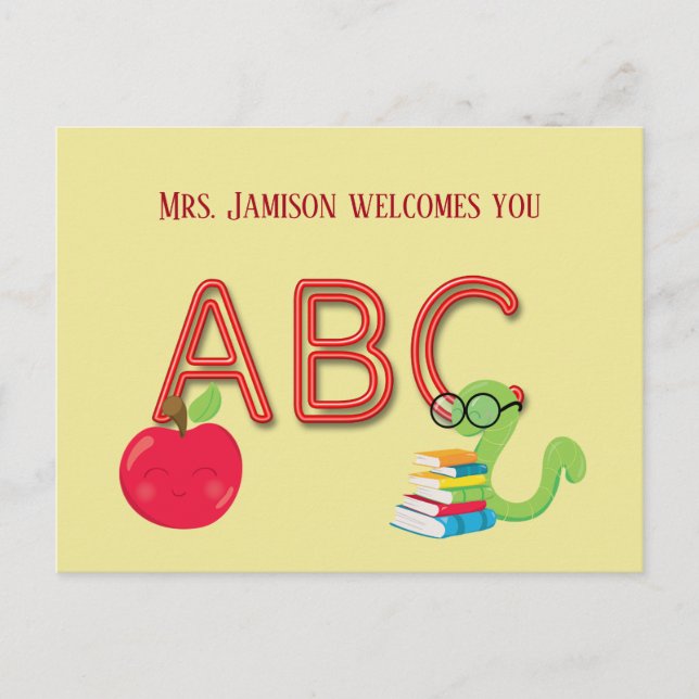 ABC Neon Letters Bookworm Postkarte (Vorderseite)