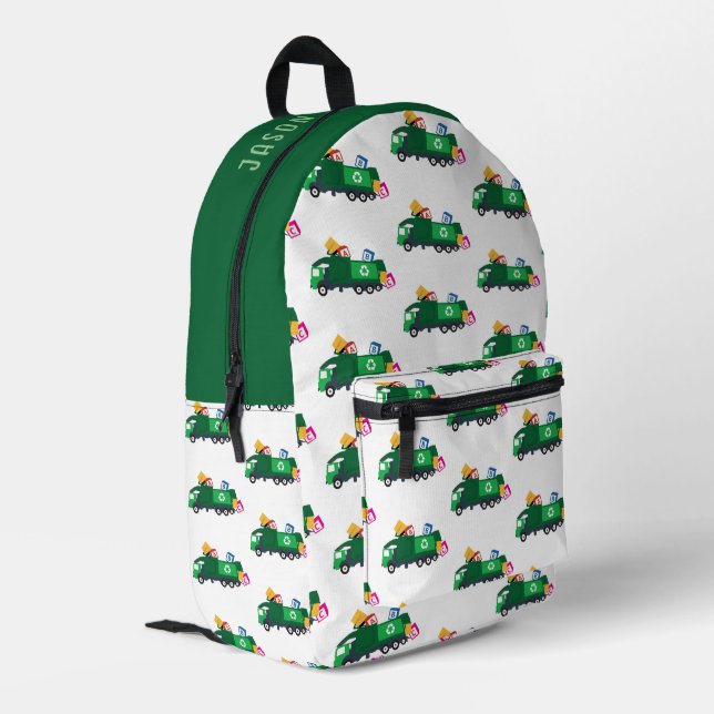 ABC Recycelnd Garbage Truck Personalisierter Name Bedruckter Rucksack (Rückseitige Ecke links)