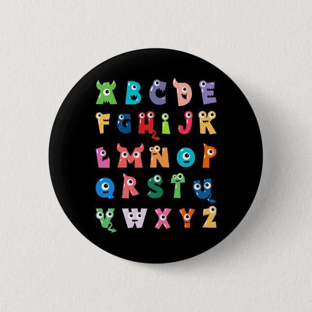 Abc Süßes Monster Alphabet Halloween Lehrer Button (Vorderseite)