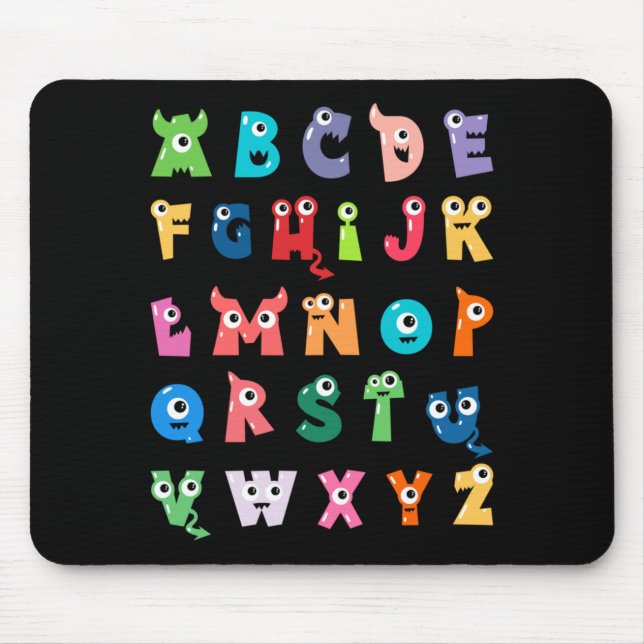 Abc Süßes Monster Alphabet Halloween Lehrer Mousepad (Vorne)