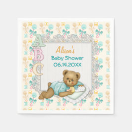 ABC Teddy Peach und Aqua Baby Showpapier Napkins Serviette