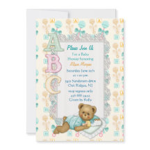 ABC Teddy Shower Einladung - Peach and Aqua