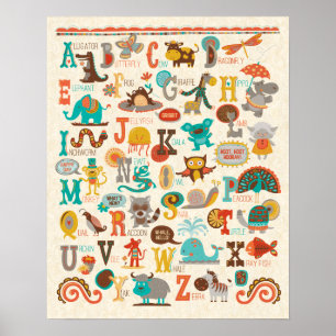 ABC Tier-Alphabet-Junge-Kinderzimmer-Druck Poster