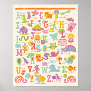ABC-Tier-Alphabet-Mädchen-Nursery-Druck Poster
