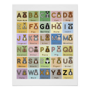 ABC Tieralphabet Säugetiere A-Z glänzendes Poster
