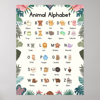 ABC Zoo Animal Alphabet Klasse Poster