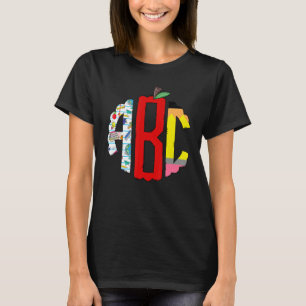Abc zurück zur Schulhand gezeichnete Monogramm-Buc T-Shirt