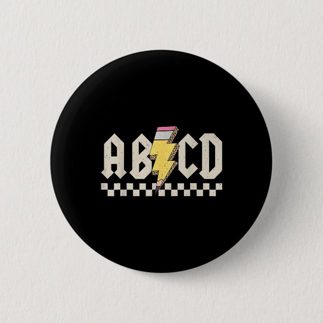 Abcd Bleistift Blitz Lehrer Zurück zur Schule  Button (Vorderseite)