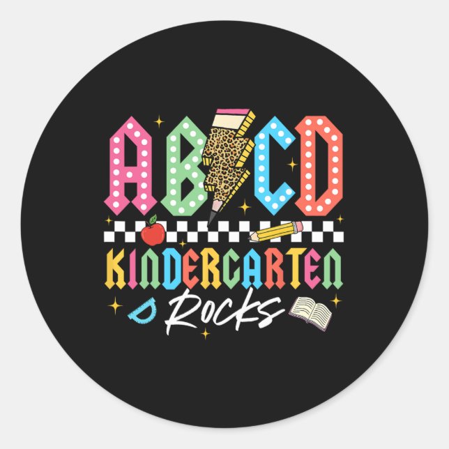 Abcd Kindergarten Rocks Pencil Lightning Teachers  Runder Aufkleber (Vorderseite)